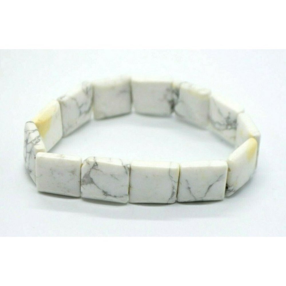 White Gray Magnesite Polished Square Bead Stretch